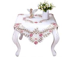 Blumen bestickt Floral creme Tischdecken, Pink flower embroidered, Square 32 x32