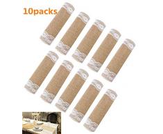 boyspringg Jute Tischläufer mit Spitze Vintage Tischdecke Rustikal Natur Jute Landhaus Hochzeit Party Esstisch Dekoration Bauernhaus Dekor 30,5 x 108 cm 5 Set