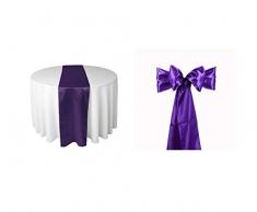 Elina Home Kombi-Satin-Packung Tischläufer 30,5 x 274,3 cm & 5 Stühle Schleifen Schärpe Hochzeit Bankett Küche Home Decor Englisch Purple violett