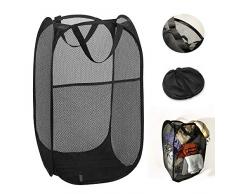 Battoo Wäschekorb mit Seitentaschen für Waschküche, Badezimmer, Kinderzimmer, Hochschule, Schlafsaal oder Reisen 1 Pack klassisches schwarz