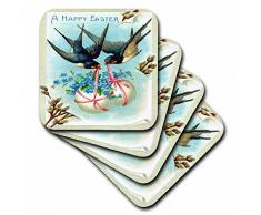 3dRose CST_42963_3 Keramik-Fliesen-Untersetzer, Motiv Vögel, die Ostereier tragen, 4 Stück