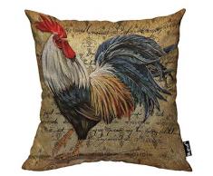 Mugod Kissenbezug, Hahn, Tierkunst, Hahn, Federn, Hahn, Weiß/Gelb/Blau/Rot Dekorative Baumwollleinen quadratische Kissenbezüge, Standard-Kissenbezug, Couch/Bett für Herren/Damen, 45,7 x 45,7 cm