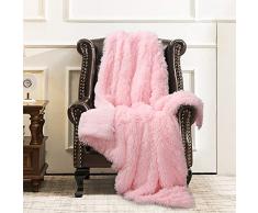 ST. Bridge Überwurfdecke, Kunstfell, superweich, leicht, zottelig, flauschig, warm, kuschelig, dekorative Decke für Couch, Bett, Stuhl Twin Rose