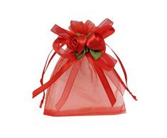 Ankirol 100 Organza Favor Taschen für Hochzeit 9,7 x 12,2 cm Geschenktüten Samples Display Kordelzug Rose Beutel Hot Red