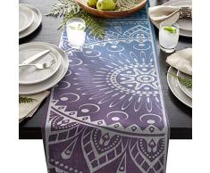 Laibao Esstischläufer für Zuhause Küche Esstisch Couchtisch Unabhängigkeit Tag Weiß Rot Blau Stern Baumwolle Linie Tischwäsche für Innen Außen Party Urlaub Hochzeit 13x90in Mandala-016lbo2111