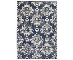 vidaXL 133002 Teppich Kurzflor Design Modern Barock-Ornamente Vintage 80x150cm Läufer, Gewebe, Beige und Blau, Maße: 80 x 150 cm (B x L)