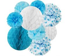 Wrapables Set von 21 Tissue Honeycomb Ball und Pom Pom Party Dekorationen für Hochzeiten, Geburtstag Parteien Baby Duschen und Kinderzimmer Decor, blau/hellblau/Aqua/weiß