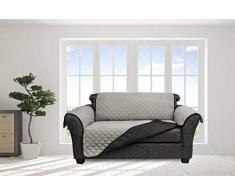 Quick Fit Reynolda Stuhlbezug, wendbar, wasserdicht, Mikrofaser, mit Gurtschnallen, Salbei- / Schokoladenbraun, Schwarz/Silber, Loveseat Cover