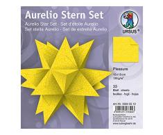 URSUS 35635512 - Faltblätter Aurelio Stern Pleasure, 33 Blatt Kreativpapier je 15 x 15 cm, 135 g/qm, beidseitig bedruckt, schöne Papiersterne für die Weihnachtszeit, citronengelb