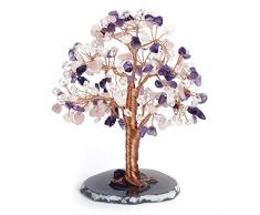 Jovivi 7 Chakra Amethyst Rosenquarz Kristall Geldbaum Natürliche Heilungs Geode Achat Scheiben Basis Bonsai Kristall Baum Ornament Feng Shui Dekoration für Reichtum und Glück 14 cm - 16 cm Amethyst + Rosenquarz + Quarz klar