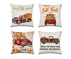 DUSEN Dekorative Überwurf-Kissenbezüge für Couch, Sofa oder Bett, 4 Stück, 45,7 x 45,7 cm, modernes Design, Baumwolle/Leinen Happy Fall