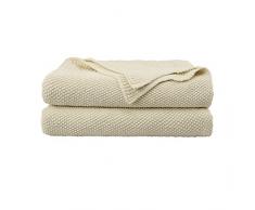 PiccoCasa Kuscheldecke Wohndecken 100% Baumwolle Sofadecke Wolldecke pflegeleicht gesund super warme Sofaüberwurf oder Wohnzimmer Decke Beige 130x180cm