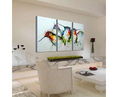 Artland Modern 100% Hand bemalte Wand Art Colorful Birds 3-teilig Animal Ölgemälde auf Leinwand für Wohnzimmer Kunstwerk für Wand Decor Home Dekoration 71,1 x 106,7 cm, canvas, blau, Framed