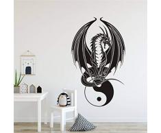YOYOYU ART HOME DECOR Yin Yang Drachen-Wandaufkleber, chinesischer Stil, für Schlafzimmer, Yoga, Wandposter, Heimdekoration, Vinyl AY182 57x94cm schwarz