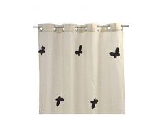 Homemaison Gardine, Etamin Effekt, Leinen, mit Stickerei, Schmetterlinge, Polyester, Schwarz, 250 x 140 cm