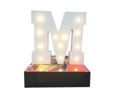 Dekoratives Licht bis Holz Alphabet Buchstabe, wonfast DIY LED Schild Buchstabe Lichter Party Hochzeit Urlaub Festzelt Decor batteriebetrieben, warm weiß, Alphabet, holz, M