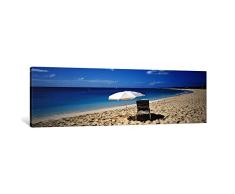 iCanvasART, Single Strandkorb und Regenschirm Auf Sand, Saint Martin, French West Indies Leinwand Kunstdruck Panorama Bilder, 48 x 16, 0.75 Deep