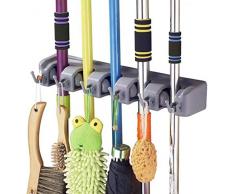 In Vakuum Besenhalter Wandhalterung, Mopp und Besen Organizer Wandhalterung für Garage, Garten, Küche, Waschküche, Büro, Werkzeug, Organizer (5 Kugelschlitze und 6 Haken) 1 pack