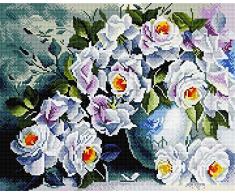 Diamond Vollbedeckung mit Holzrahmen Painting Set Bild 40 x 50 Diamant Malerei Stickerei Handarbeit Basteln Mosaik Steine Blumen Korb Haus am Bach (GJ530)