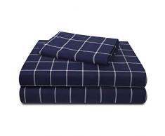 SUN WASHED Sonnenwaschbar, 100% Baumwolle, 170 g/m², Flanell, superweich, warm und flauschig, 4-teiliges Bettwäsche, bis zu 40,6 cm Tiefe Tasche. Twin Marineblau (Navy Plaid)
