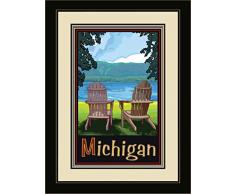 Northwest Art Mall Michigan Adirondack Stühle Lake gerahmtes Wandbild Art von Künstler Joanne Kollman, 33 x 40,6 cm