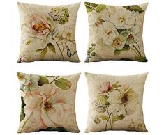 WOMHOPE Set von 4 Vintage Frühlings-Blumen Dekorative Überwurf-Kissenbezüge Kissenbezüge Kissenbezüge aus Jute, Wurfkissenbezüge 45,7 x 45,7 cm für Wohnzimmer, Couch und Bett. Country Rustic 18 Beige Blume