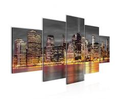 Bilder New York Wandbild Vlies - Leinwand Bild XXL Format Wandbilder Wohnzimmer Wohnung Deko Kunstdrucke Orang 5 Teilig - MADE IN GERMANY - Fertig zum Aufhängen 014053a