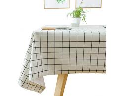 JZY Strapazierfähige Vinyl-Tischdecke für Küche Esstisch abwischbare PVC-Tischdecke für rechteckige Tische. 54 x 84 White Plaid