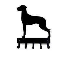 Das Metall Hausierer Deutsche Dogge (Natur Ohren) Schlüssel Rack/Hund Leine Kleiderbügel mit 5 Haken Casual Large 9 inch Wide Schwarz