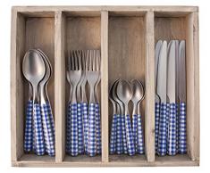Provence Tafelbesteck mit Tablett aus Edelstahl, kariert, Edelstahl, blau, 33.5 x 29.5 x 6.5 cm