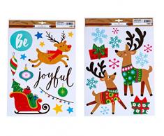 The Happy Holiday Weihnachts-Fensterdekoration – wählen Sie Stil – Weihnachtsdorf, Weihnachtsmann, Rentiere, Schlitten, Schneemann, Elfen, Pinguine oder Schwarz und Gold Rentier und Schlitten