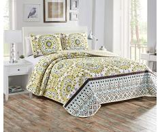 Luxury Home Collection Übergroße Gesteppte wendbare Tagesdecke Set Medaillon Blumenmuster Full/Queen gelb