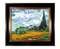 overstockArt Ölgemälde Weizenfeld mit Zypressen mit Goldener Perle gerahmt opulenter Bilderrahmen 33 x 29