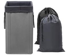 WOWLIVE Großer Wäschesammler Wäschekorb mit 2 abnehmbaren Wäschesäcken, Faltbare Griffe, langlebige Schmutzwäsche Organizer für Badezimmer, Schlafzimmer, College, Zuhause, Oxford, grau, Large