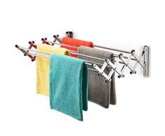 Bartnelli Wäscheständer, zur Wandmontage, 8 glatte runde Edelstahlstäbe, 22 lineare Füße, kompaktes und schlankes Design, Kapazität bis 60 kg