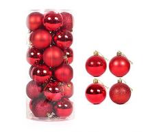 Better Selection Weihnachtsdekoration, 40 mm, Bunte Christbaumkugel zum Aufhängen, aus Kunststoff, zum Aufhängen, 24 Stück rot