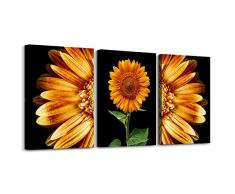 MHARTK66 Schwarz-weiße Landschaft gelbe Sonnenblume Leinwanddrucke für Wohnzimmer Küche Wandkunst Schlafzimmer Dekoration, 3-teilig Home Bad Wand Decor Poster Blumen Bilder Wandbild Gemälde