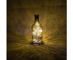 Home&Decorations H&D Original-Glas Laterne Flaschenlicht LED antik Gold Ø8 cm × H29cm