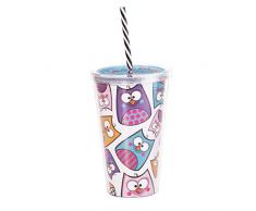 Uatt-Glas mit Trinkhalm, Kunststoff, Mehrfarbig