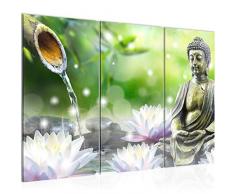 Bilder Feng Shui Buddha Wandbild 120 x 80 cm Vlies - Leinwand Bild XXL Format Wandbilder Wohnzimmer Wohnung Deko Kunstdrucke Grün 3 Teilig - MADE IN GERMANY - Fertig zum Aufhängen 018231a