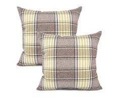 YOUR SMILE 2er Set Retro Farmhouse Outdoor/Indoor Buffalo Tartan Karo Streifen Karo Baumwolle Leinen Dekorative Überwurf Kissenbezug Kissenbezug für Sofa Stuhl 20x20 Brown/Yellow