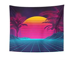 TOMPOP Tapisserie blauer Computer Retro Futuristische Landschaft 1980er Jahre Stil Digital Cyber-Fii Party Sci Fi Sommer Lila 1990er Jahre Home Decor Wand Hängedeko für Wohnzimmer Schlafzimmer Schlafzimmer Schlafzimmer Schlafzimmer 50 x 60 gold