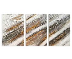 HLJ 3 Stück Handgefertigt Abstrakt Modern Öl Gemälde gerahmt auf Leinwand fertig Zum aufhängen auf Badezimmer Wohnzimmer Wand Dekoration Large Golden Line B