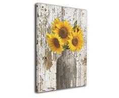 Lureu Rustikale gelbe Sonnenblume in Vase Bauernhaus Landhaus Landhaus Landhaus Landschaft, gerahmtes Bild, Foto-Gemälde, Giclée-Kunstwerk, moderne Galerie, Heimdekoration, fertig zum Aufhängen Antik 16x20 Sonnenblume 6