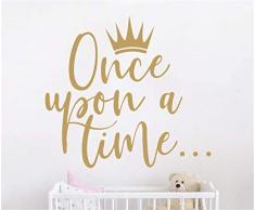 JURUOXIN YMX38 Wandtattoo Once Upon a time with Crown, Vinyl, für Kinderzimmer, Prinzessinnen, Kinderzimmer, Dekoration, Haus 42X38CM Mattgold