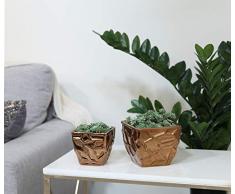 Urban Trends 25029 Keramik eckiger Vase mit geprägt unregelmäßigen Formen Design Korpus/konisch unten poliert Chrome Finish (Set von 2), Kupfer, 2 Stück