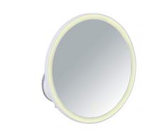 Wenko LED-Wandspiegel Isola, Kosmetikspiegel mit LED-Beleuchtung, Schminkspiegel schwenkbar, 5-fach Vergrößerung, Touchfunktion für dimmbare Helligkeit, batteriebetrieben, Ø 18,5 x 10,5 cm