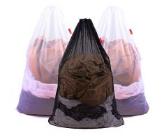 DuomiW Wäschesack aus Netzstoff, strapazierfähig, mit Kordelzug, Fabriken, Wohnheim, Reisen, Wohnheim, 61 x 91 cm, 3 Stück (2 weiß und 1 schwarz)