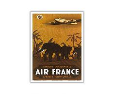 Pacifica Island Art Afrique Azalee (West Afrika) Afrique Équatoriale (Äquatorialafrika) – Frankreich – Elefanten – Vintage Airline Travel Poster von Vincent Guerra c.1946 – Master Kunstdruck 9 x 12