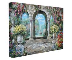 Die Stupell Home Decor Kollektion Brunnen mit Blumen Übergroße Gespannte Leinwand Art Wand